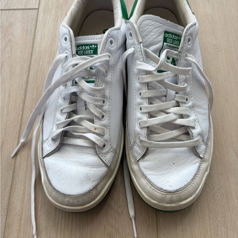 Adidas White and Green Rod Laver Shoes